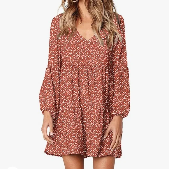 knee length dresses for ladies Khaki Leopard Long Sleeve Shift T Shirt Dress with Pockets Khaki / XL / 95%Polyester+5%Elastane by Blue Zone Planet main image 0